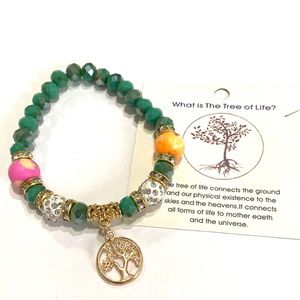 Tree Of Life Beaded Bracelet With Meaning Green Gold Tone